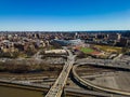 Aerial view of the Yankee stadium located in the center of Bronx with lots of buildings around it