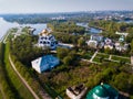 Aerial view of Yaroslavl with Assumption Cathedral and Strelka park