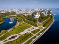 Aerial view of Yaroslavl with Strelka park and Assumption Cathedral Royalty Free Stock Photo