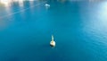 Aerial view of Yellow Sea Buoy in turquoise water of Mediterranean Sea. Marine Navigation Buoy. Safe water mark.