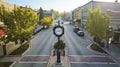 Aerial View of Ypsilanti Main Street with Vintage Clock and Green Trees