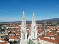 Aerial view of Zagreb City featuring two prominent steeples perched atop its skyline Royalty Free Stock Photo