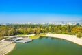 Aerial view of Zagreb, Croatia, Bundek lake in autumn