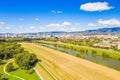 Aerial view of Zagreb, Croatia, Sava river from air, city skyline Royalty Free Stock Photo