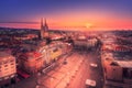 Aerial view of Zagreb main square during a dreamy pink sunset