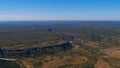 Aerial view of Zambesi River canyon, the border of Zimbabwe and Zambia, and the bush land near Victoria Falls, Africa. Royalty Free Stock Photo