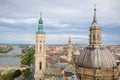 Aerial view of Zaragoza cityscape, Top view of the domes and roof tiles from the tower of Cathedral-Basilica of Our Lady of the P Royalty Free Stock Photo