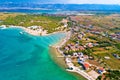 Aerial view of Zaton tourist waterfront and Velebit mountain background Royalty Free Stock Photo