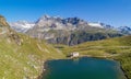 Aerial view of the Zermatt Schwarzsee with the chapel Maria zum Schnee Switzerland Royalty Free Stock Photo