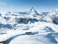 Aerial View of Zermatt Ski Resort with Red Train and Matterhorn, Switzerland Royalty Free Stock Photo