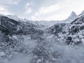 Aerial View of Zermatt Ski Resort, Switzerland with Snowy Matterhorn Peak Royalty Free Stock Photo