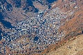 Aerial view of Zermatt town in the valley from top of mountains