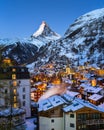 Aerial View on Zermatt Valley and Matterhorn at Dawn, Zermatt Royalty Free Stock Photo