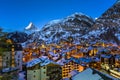 Aerial View on Zermatt Valley and Matterhorn Peak at Dawn