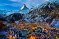 Aerial View on Zermatt Valley and Matterhorn Peak at Dawn