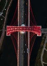 Aerial view of Zhivopisniy bridge at sunset, Moscow, Russia