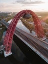 Aerial view of Zhivopisniy bridge at sunset, Moscow, Russia Royalty Free Stock Photo