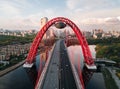 Aerial view of Zhivopisniy bridge at sunset, Moscow, Russia