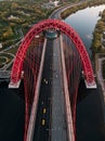 Aerial view of Zhivopisniy bridge at sunset, Moscow, Russia