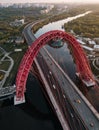 Aerial view of Zhivopisniy bridge at sunset, Moscow, Russia