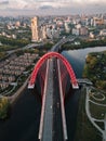 Aerial view of Zhivopisniy bridge at sunset, Moscow, Russia