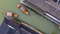 Aerial view Zhujiajiao Water Town and China traditional tourist boats on canals of Shanghai Zhujiajiao Water Town in Shanghai,