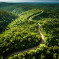 Aerial View of a zigzag mountain road and autumn trees Royalty Free Stock Photo