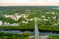 Aerial view of Zirmunai Bridge across Neris River, connecting Zirmunai and Antakalnis districts of Vilnius