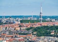 Aerial view with the Zizkov Television Tower transmitter in Prague Royalty Free Stock Photo