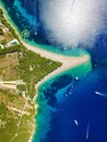 Aerial view of Zlatni rat beach in Bol. Royalty Free Stock Photo