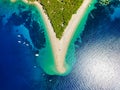 Aerial view of Zlatni rat beach in Bol. Royalty Free Stock Photo