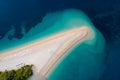 Aerial view of Zlatni Rat, Golden Cape, Brac Island, Croatia. Top view on summer beach travel in Adriatic Sea. Drone photo. Royalty Free Stock Photo