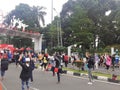 Aerial view of zumba gymnastic in car free day