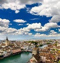 The aerial view of Zurich city