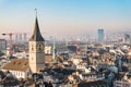 Aerial view of Zurich downtown with clock tower, Switzerland Royalty Free Stock Photo