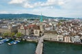 Aerial view of Zurich old town along Limmat river, Zurich, Switz Royalty Free Stock Photo