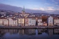 Aerial view of Zurich Skyline with Predigerkirche Church - Zurich, Switzerland Royalty Free Stock Photo