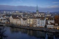 Aerial view of Zurich Skyline with Predigerkirche Church - Zurich, Switzerland Royalty Free Stock Photo