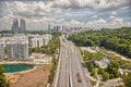 Aerial views from the cable car to Sentosa island, Singapore. Royalty Free Stock Photo