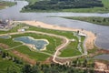 Aerial Views - Coastline, beach and a golf course Royalty Free Stock Photo