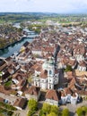 Aerial views of the old town of Solothurn city with St. Ursus Cathedral, Switzerland Royalty Free Stock Photo