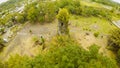 Aerial views the ruins of Cagsawa church, showing Mount Mayon erupting in the background. Cagsawa church. Philippines. Royalty Free Stock Photo