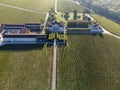 Aerial views of wine domain or chateau in Haut-Medoc red wine making region, Margaux village, Bordeaux, left bank of Gironde Royalty Free Stock Photo