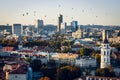 Aerial Vilnius city panorama with hot air balloons. Lithuania Royalty Free Stock Photo
