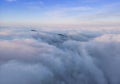 aerial vire of mountain top above the clouds. Ceahlau