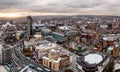 Aerial viwe of Sheffield city centre cityscape skyline at sunset
