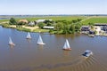 Aerial from watersport and a bike ferry in the countryside from Friesland in the Netherlands