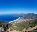 Aerial wide angle Oludeniz (Blue Lagoon) district