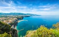 Aerial wide angle view of cliff coastline Sorrento and Gulf of Naples, Italy Royalty Free Stock Photo