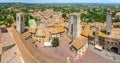 Aerial wide-angle view of the historic town of San Gimignano, Italy